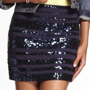 Express Navy Blue Sequin Stripe Mini Skirt